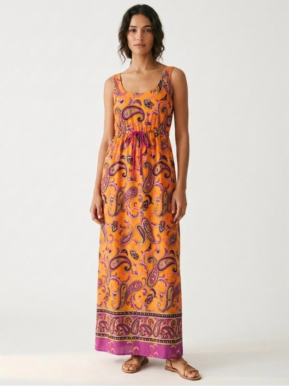 Vintage 70s Made In Hawaii Paisley Maxi Dress Size 6 Small Orange Pink